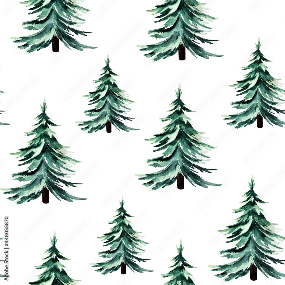 Obraz premium Blue spruce watercolor seamless pattern. Template for decorating designs and illustrations.
