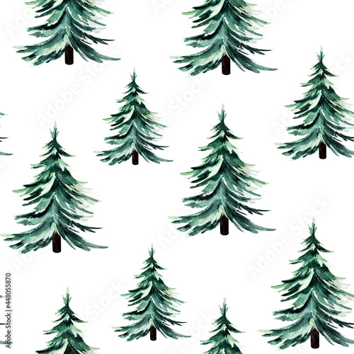 Blue spruce watercolor seamless pattern. Template for decorating designs and illustrations. © Екатерина Голоднюк