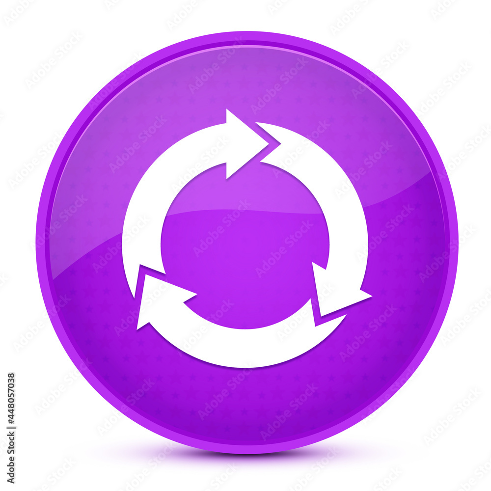 Three circle arrows aesthetic glossy purple round button abstract Three circle arrows aesthetic glossy purple round button abstract