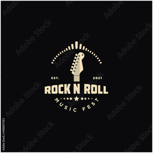 Rock and Roll Guitar Music Emblem