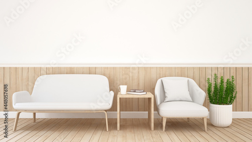 Living area for office design or coffee shop design. Waiting area design for spa bussiness or lobby hotel. 3D Illustration