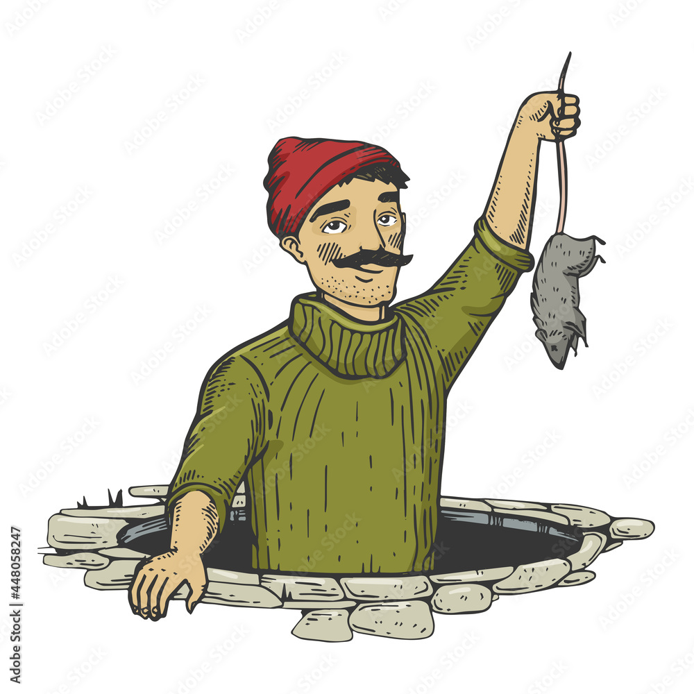 Rat catcher man color sketch engraving vector illustration. T-shirt