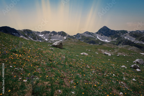 overview of the mountains of the laga during dawn abruzzo