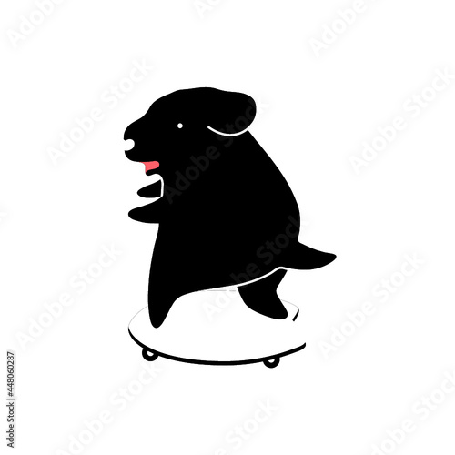 happy dog cartoon playing surf skate