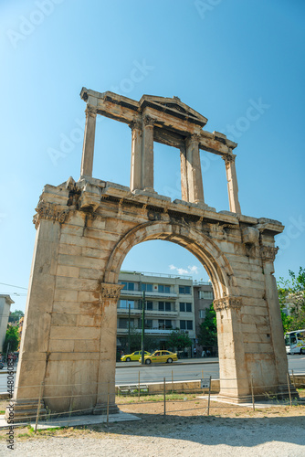The arch of Hadrian historical landmark in Athens, Greece