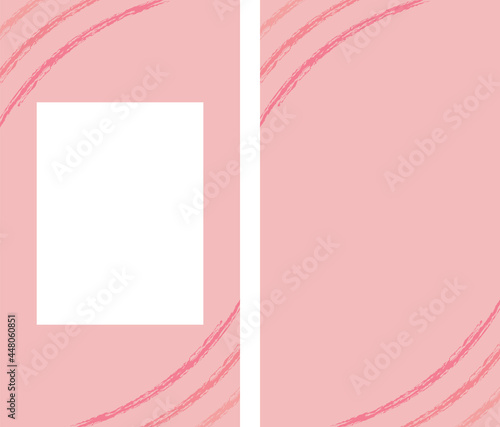 Instagram story template and background. Pink background decorated with colorful brush strokes. Space for text or image. Vector illustration.