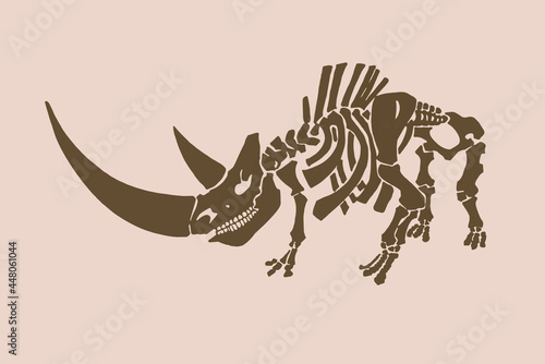 Vintage vector illustration of 
woolly rhinoceros skeleton  on sepia background