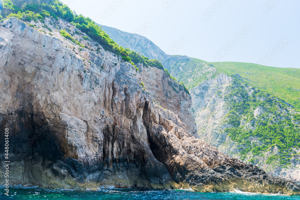 rocky coast of greek island and sea view, landscape greece view from boat
