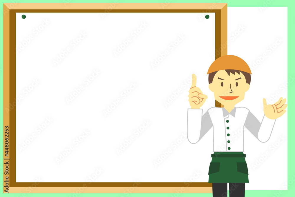 説明をする男性飲食店スタッフ※Affinity Designerのみで作成