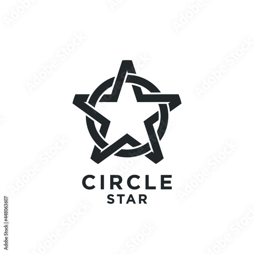 Star Five Point Logo Design. Pentagram and Circle Icon. Pentacle Wicca Vector Illustration.