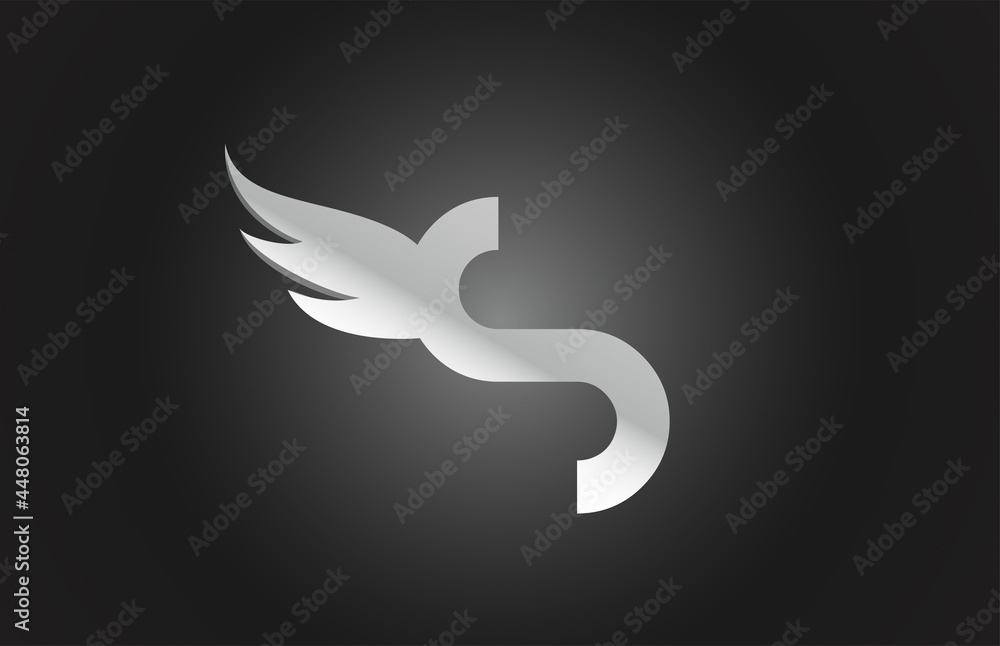 black and white S wing alphabet letter icon logo. Creative design for company and business black and white S wing alphabet letter icon logo. Creative design for company and business