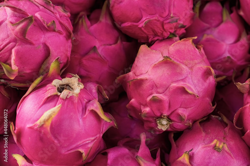 Pile of fresh dragon fruit at a market