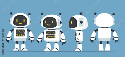 Cute white robots character set vector