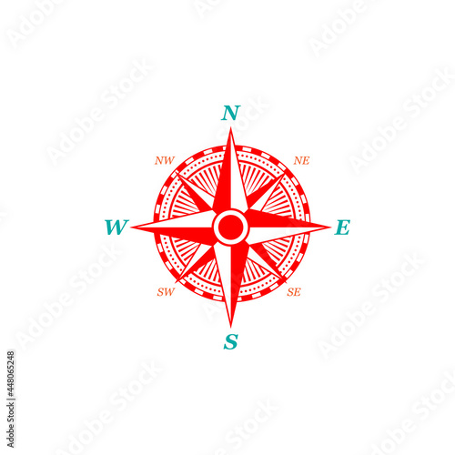 flat map compass graphic icon, Wind rose sign. Compass vintage symbol