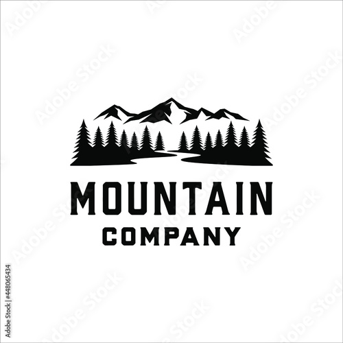Mountain and valley logo with retro style design