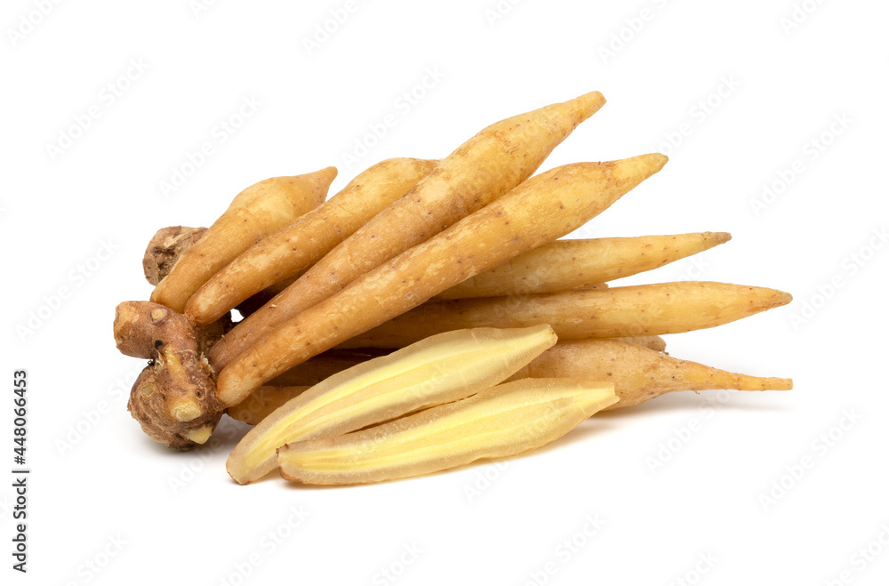 Finger root (kaempferol ) and half isolated on white background, Krachai white used as Thai herbal medicine. Finger root (kaempferol ) and half isolated on white background, Krachai white used as Thai herbal medicine.