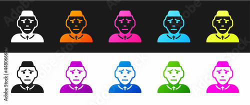 Set Priest icon isolated on black and white background. Vector