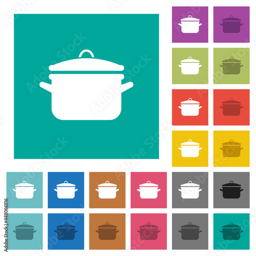 Pot with lid square flat multi colored icons