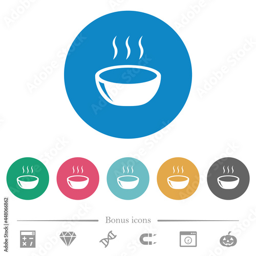 Glossy steaming bowl flat round icons