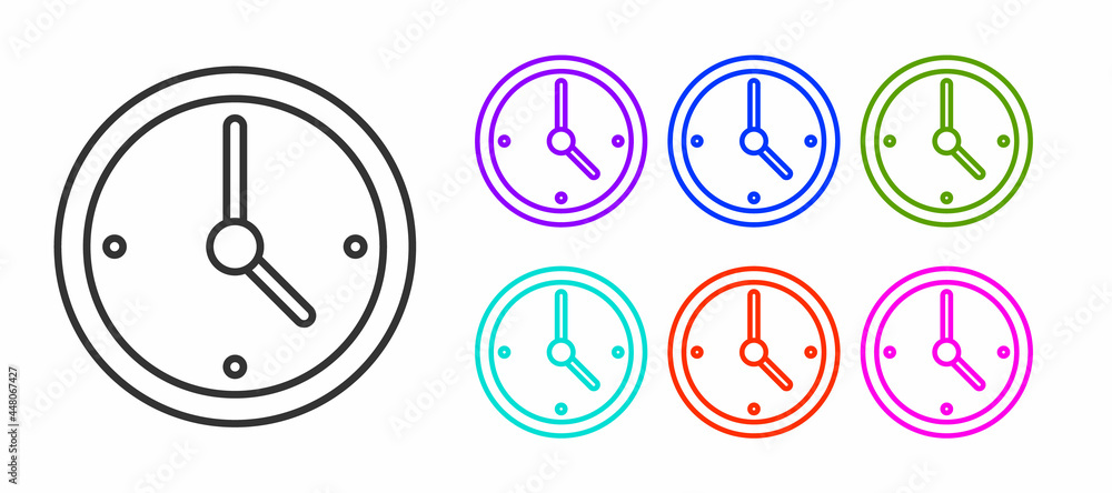Black line Clock icon isolated on white background. Time symbol. Set icons colorful. Vector Black line Clock icon isolated on white background. Time symbol. Set icons colorful. Vector