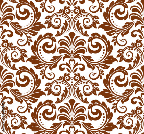 Wallpaper in the style of Baroque. Seamless vector background. White and brown floral ornament. Graphic pattern for fabric, wallpaper, packaging. Ornate Damask flower ornament