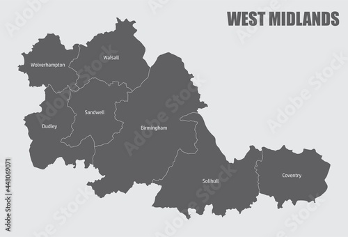 West Midlands county administrative map photo
