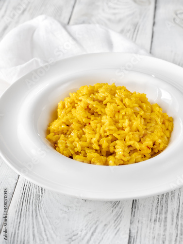 Portion of saffron risotto