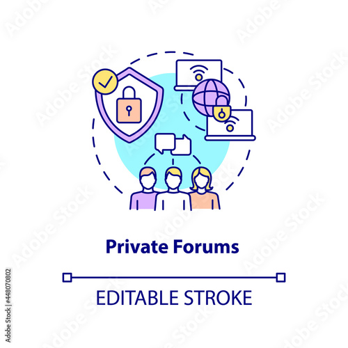 Private forum concept icon. Secure chat. Closed communication channel. Messaging software abstract idea thin line illustration. Vector isolated outline color drawing. Editable stroke