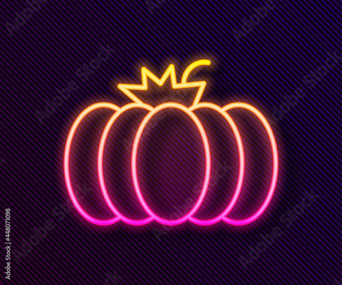 Glowing neon line Pumpkin icon isolated on black background. Happy Halloween party. Vector