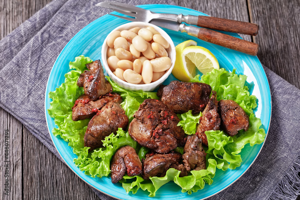 Chicken Liver Fry, Kaleji Fry, top view Chicken Liver Fry, Kaleji Fry, top view