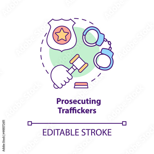 Prosecuting traffickers concept icon. Human traffic crime investigation abstract idea thin line illustration. Trafficker under custody. Vector isolated outline color drawing. Editable stroke