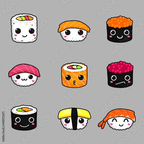 set of sushi cartoon face
