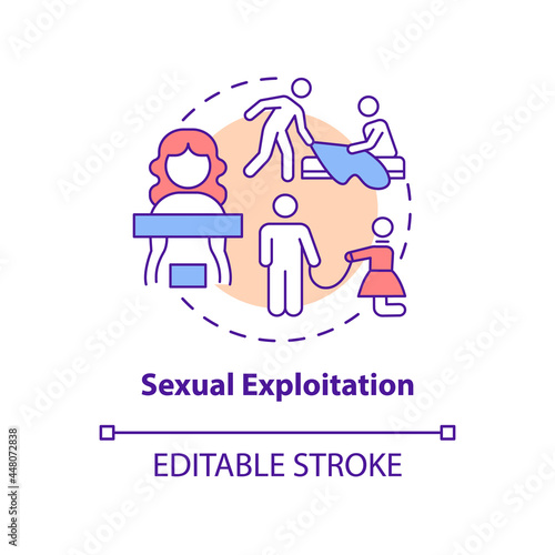 Sexual exploitation concept icon. Non-consensual prostitution and pornography abstract idea thin line illustration. Sexual abuse of children. Vector isolated outline color drawing. Editable stroke