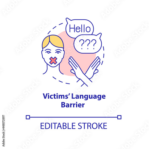 Victims language barrier concept icon. Inability and fear to speak after kidnapping abstract idea thin line illustration. Emotional disorder. Vector isolated outline color drawing. Editable stroke