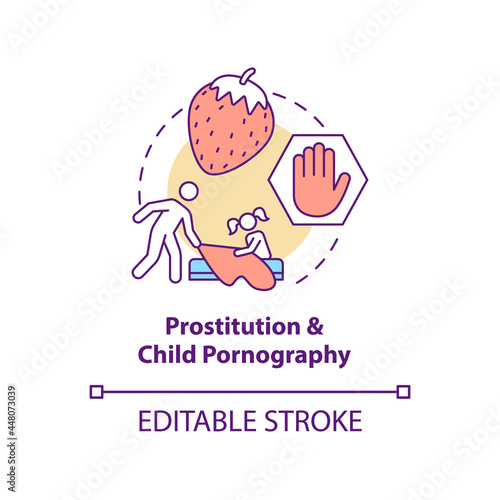 Prostitution and child pornography concept icon. Kids sexual abuse abstract idea thin line illustration. Children exploitation. Vector isolated outline color drawing. Editable stroke
