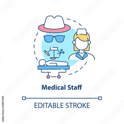Medical staff concept icon. Illicit organ transplantation surgery abstract idea thin line illustration. Doctors harvest organs. Vector isolated outline color drawing. Editable stroke