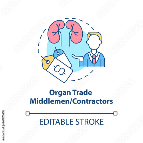 Organ trade middlemen, contractors concept icon. Illicit organ trade intermediaries abstract idea thin line illustration. Trafficking in organs. Vector isolated outline color drawing. Editable stroke