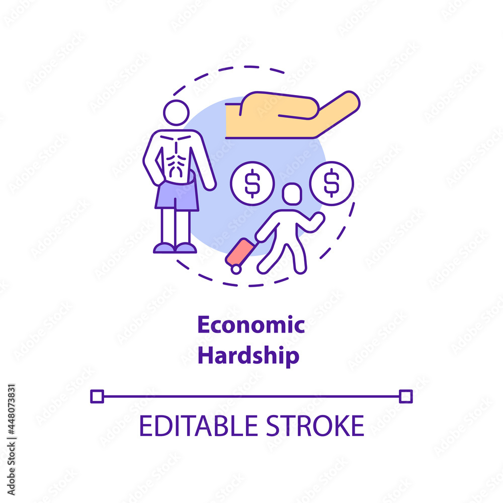 Economic hardship concept icon. Reason of human trafficking abstract idea thin line illustration. Financial hardship and poverty. Vector isolated outline color drawing. Editable stroke