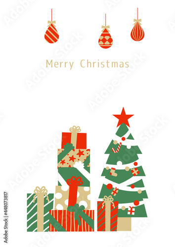 モミの木とプレゼントのクリスマスイラスト