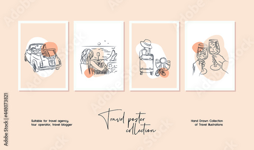 Minimal hand drawn travel vector illustration set for wall art or poster design.