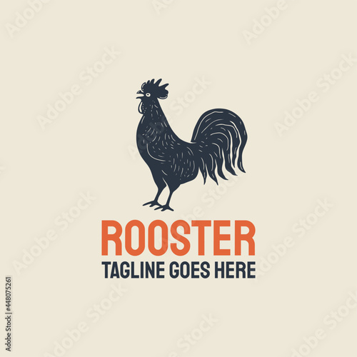 Rooster, chicken, hen, silhouette. Vintage retro Rooster logo design illustration