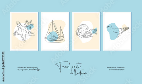 Minimal hand drawn travel vector illustration set for wall art or poster design.