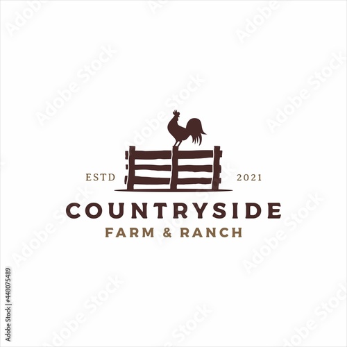 Rooster perched on the fence, logo design vector illustration