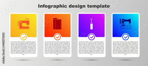 Set Sewing machine, Textile fabric roll, Awl tool and . Business infographic template. Vector