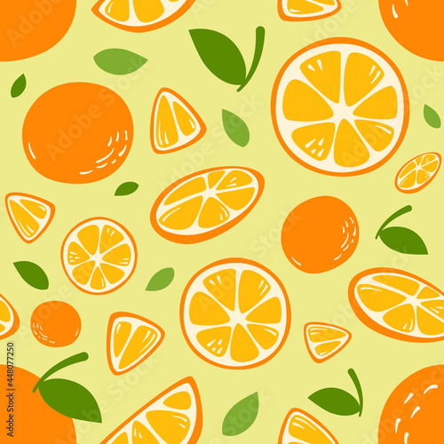 Orange seamless pattern. Abstract art print. Design for paper, covers, cards, fabrics, interior items and any. Vector illustration about fruit. 