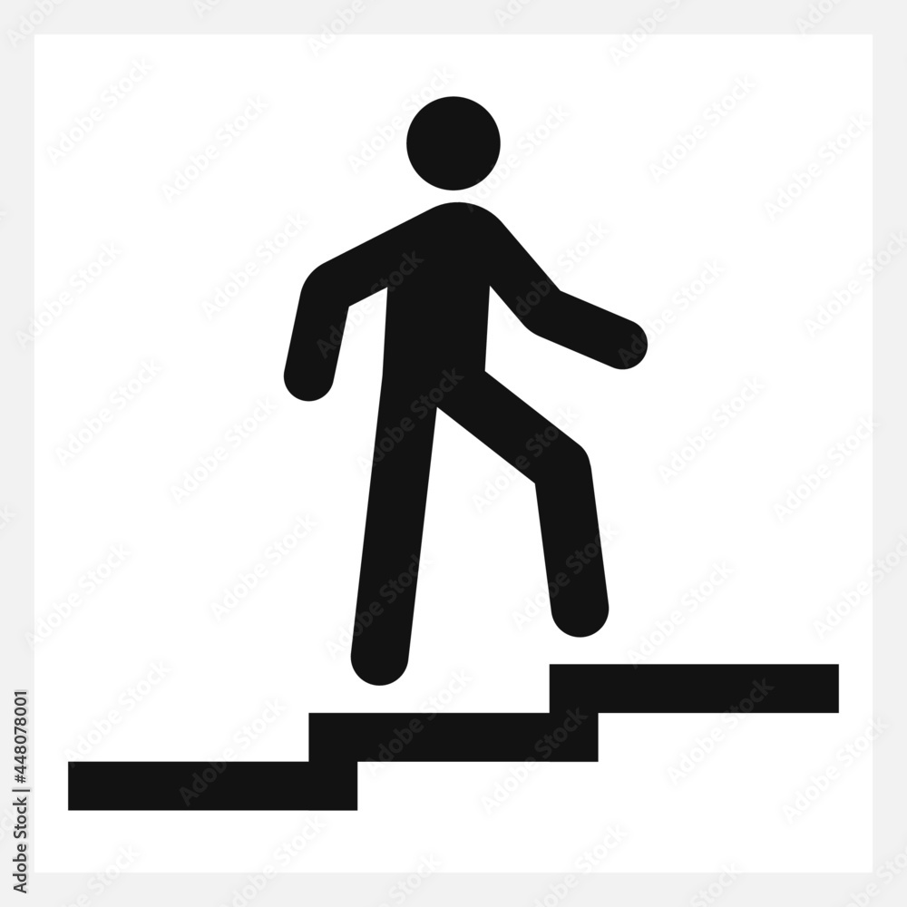 Stairs going up (upstairs) high quality vector illustration symbol icon isolated on white background - Stickman climbing the stairs signage Stairs going up (upstairs) high quality vector illustration symbol icon isolated on white background - Stickman climbing the stairs signage