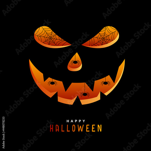 Pumpkin halloween concept. Pumpkin emoticon smile. Halloween pumpkin head jack lantern. Scary and funny glowing face. Halloween sale, banner, poster, background