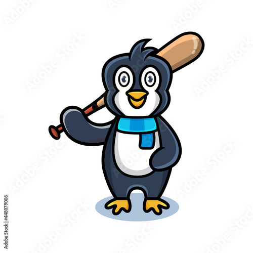 cartoon animal cute penguin holding a golf stick