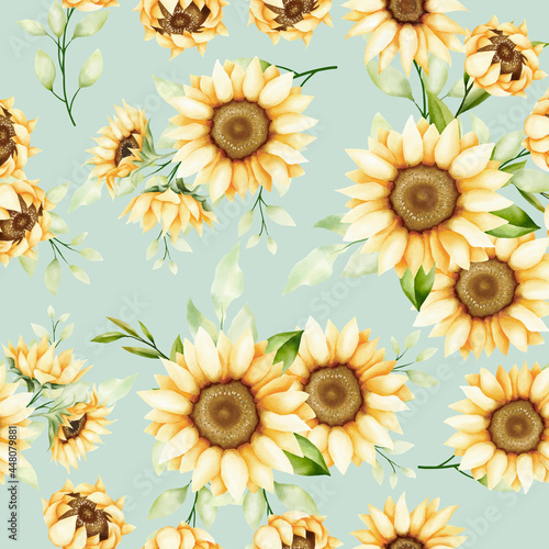 hand drawn watercolor sunflower seamless pattern
