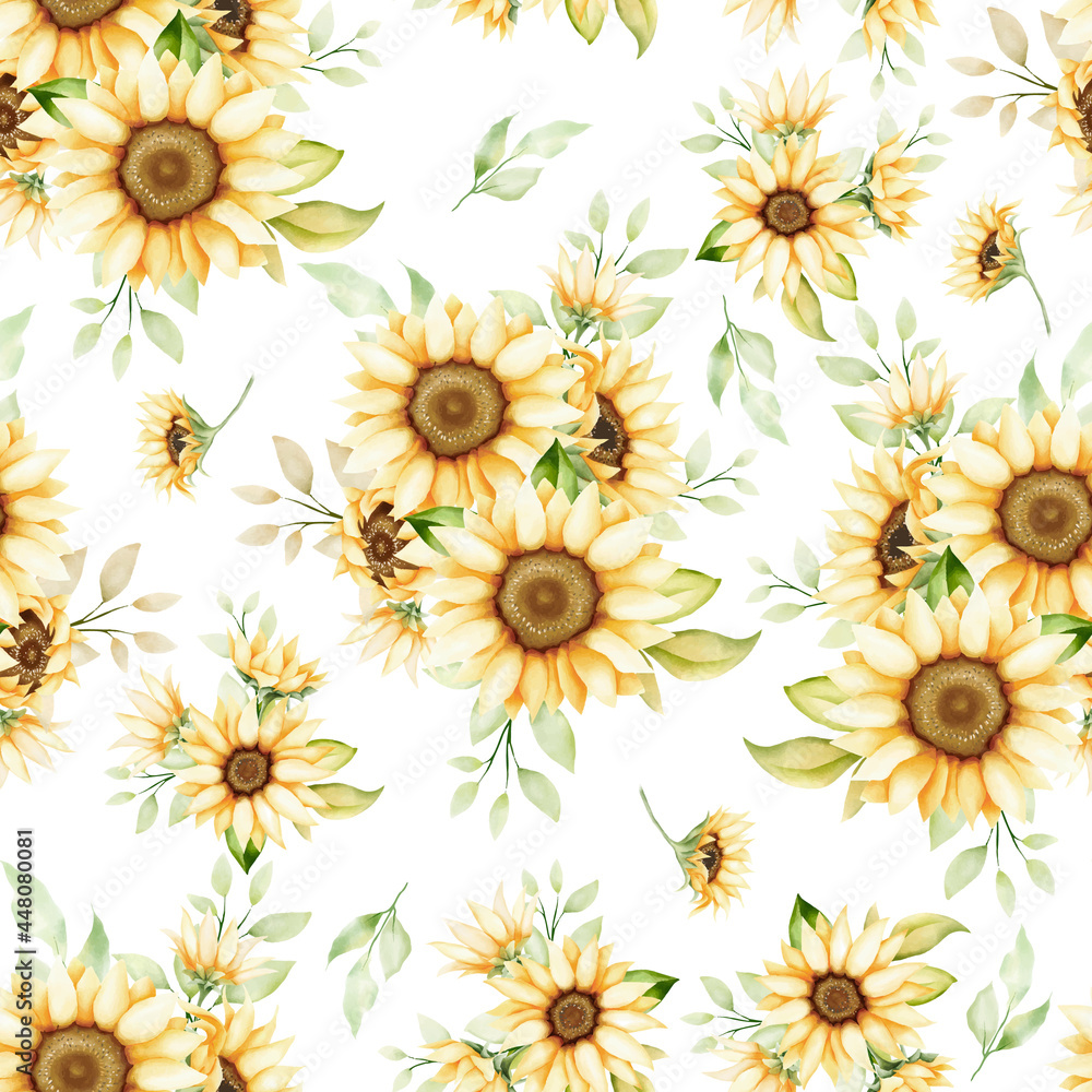 hand drawn watercolor sunflower seamless pattern hand drawn watercolor sunflower seamless pattern